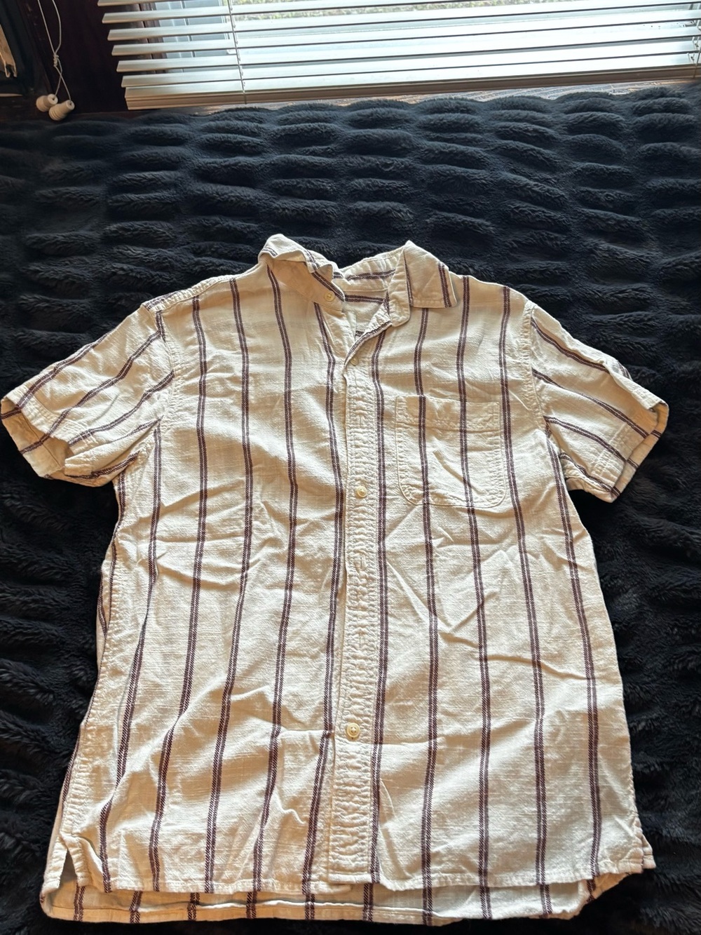 American Eagle Men's Short-Sleeve Stripe Button-Up Shirt